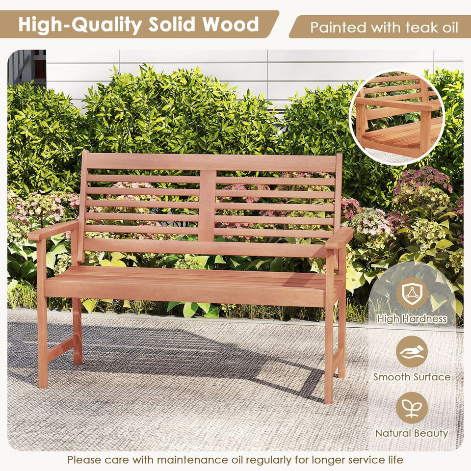 Outdoor Solid Wood Loveseat with Inclined Backrest and Slatted Seat product image