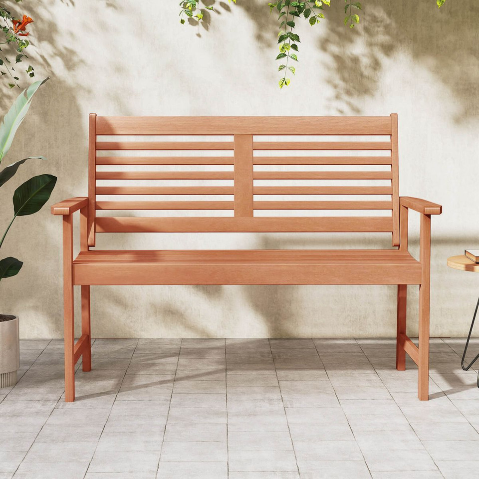 Outdoor Solid Wood Loveseat with Inclined Backrest and Slatted Seat product image