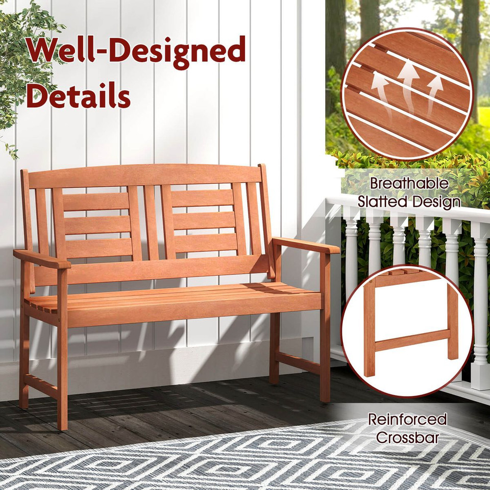 Outdoor Solid Wood Loveseat with Inclined Backrest and Slatted Seat product image