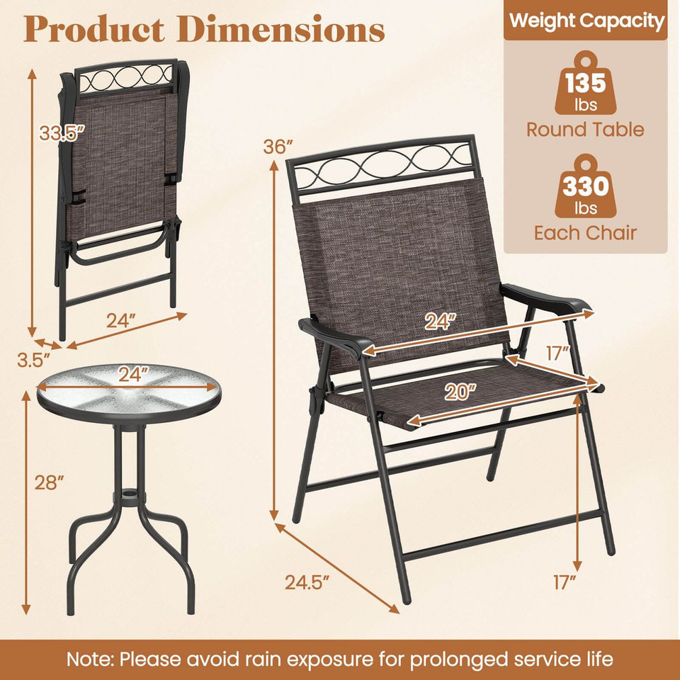 3-Piece Outdoor Bistro Furniture Set with 1.57" Umbrella Hole product image