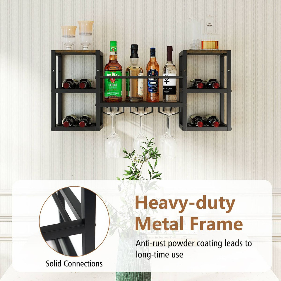 3-Tier Wall Mounted Wine Rack with Glasses Holder product image