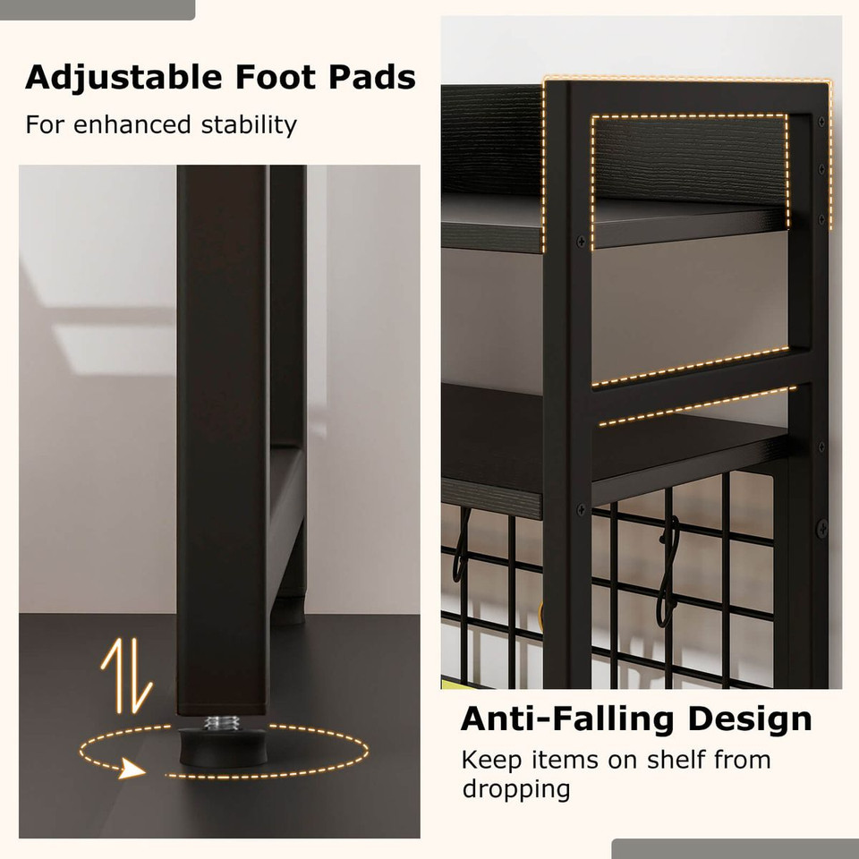 4-Tier Display Shelf with Metal Grid Panel and 6 Hooks product image