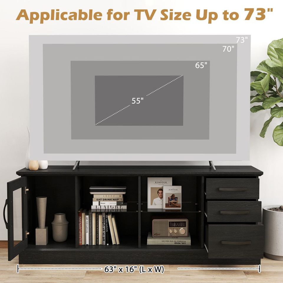 TV Stand for 73" TV with 2 Adjustable Glass Shelves product image
