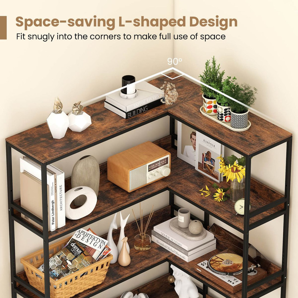 5-Tier 71"  L-Shaped Corner Bookcase with 2 Anti-Toppling Kits product image