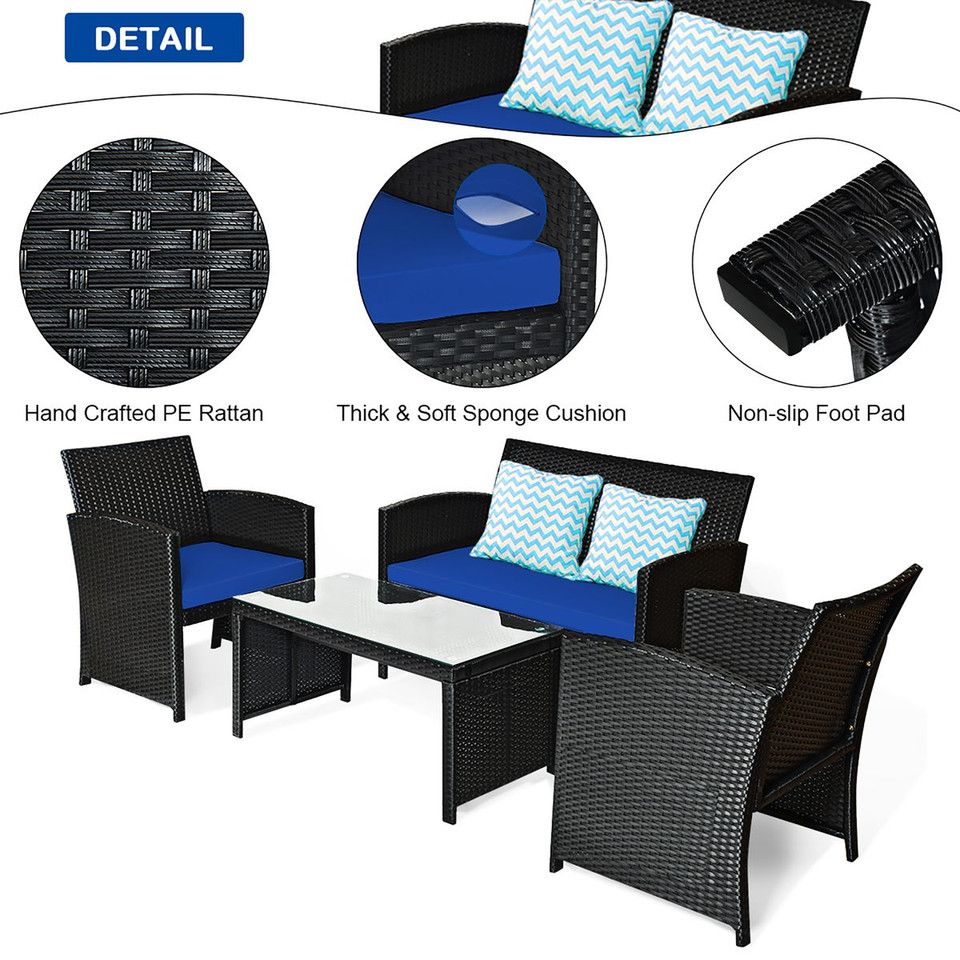 8-Piece Patio Rattan Furniture Set with Tempered Glass and Foot Pads product image