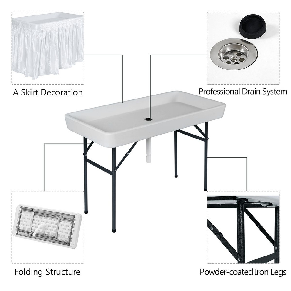 4-Foot Plastic Ice Cooler Folding Table with Table Skirt product image