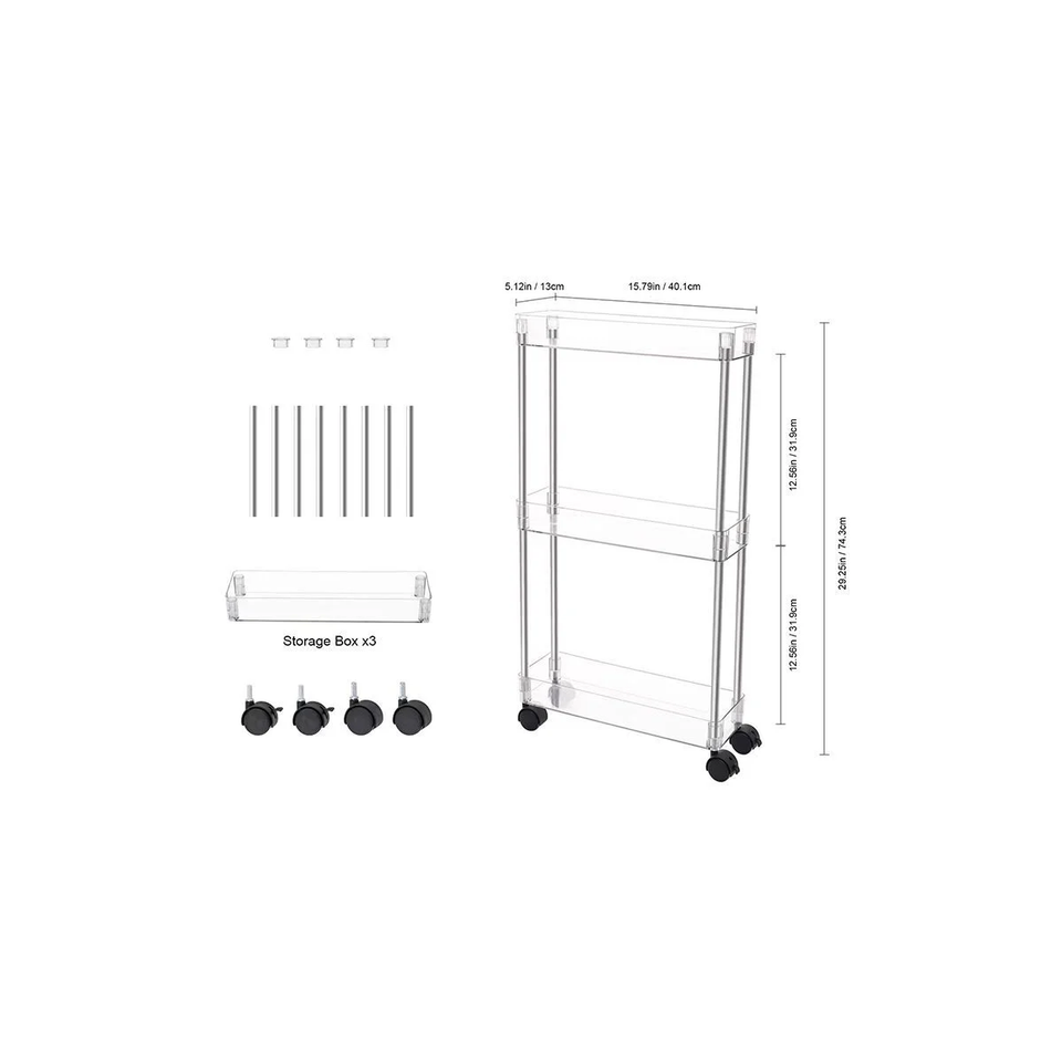 3-Tier Acrylic Rolling Cart with Wheels and Lockable Casters product image