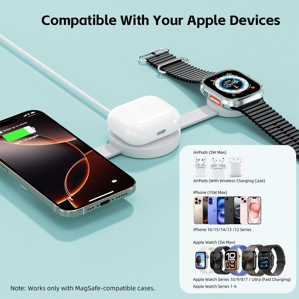 Magnetic Wireless Mag-Safe 3-in-1 Charging Station for Apple Devices product image