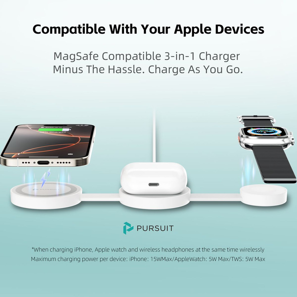 Magnetic Wireless Mag-Safe 3-in-1 Charging Station for Apple Devices product image