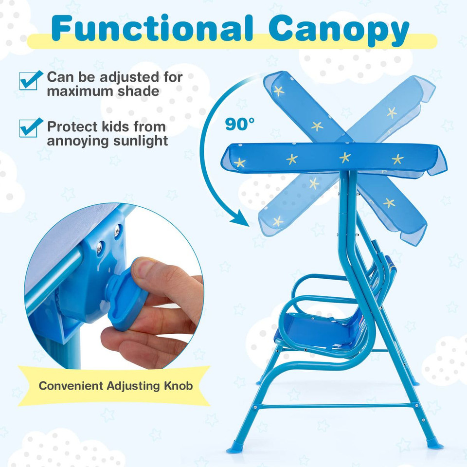 2-Seat Toddler Porch Swing with Metal Stand and Adjustable Canopy product image