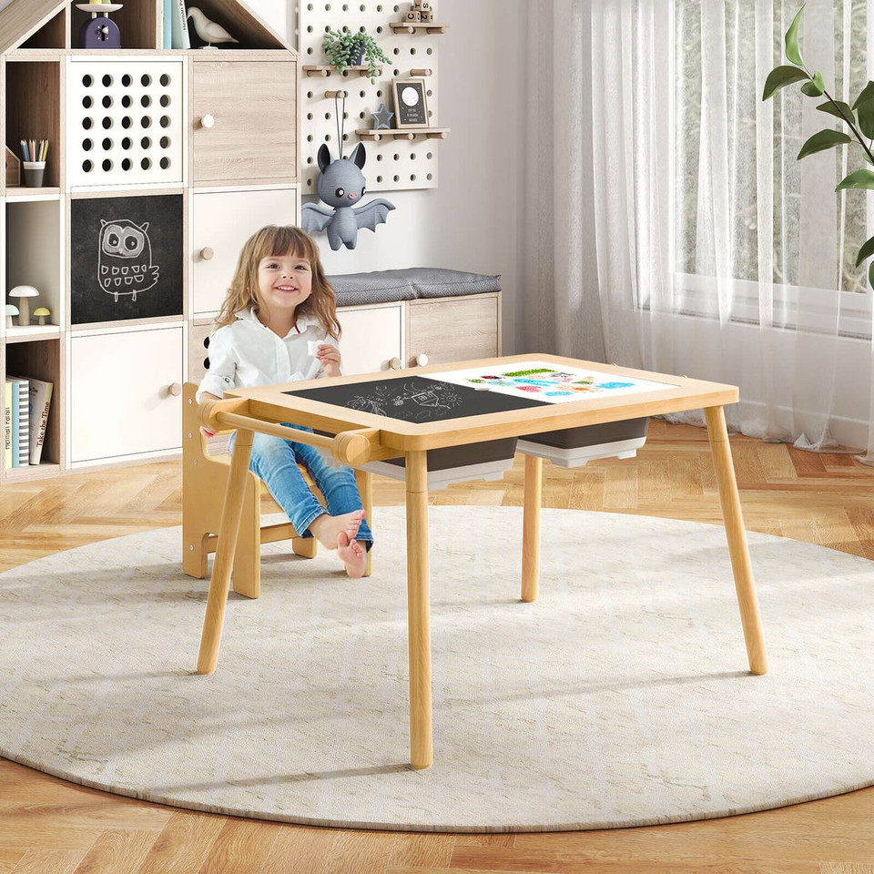 Sensory Table and Chair with Foldable Bins and Building Blocks Board product image
