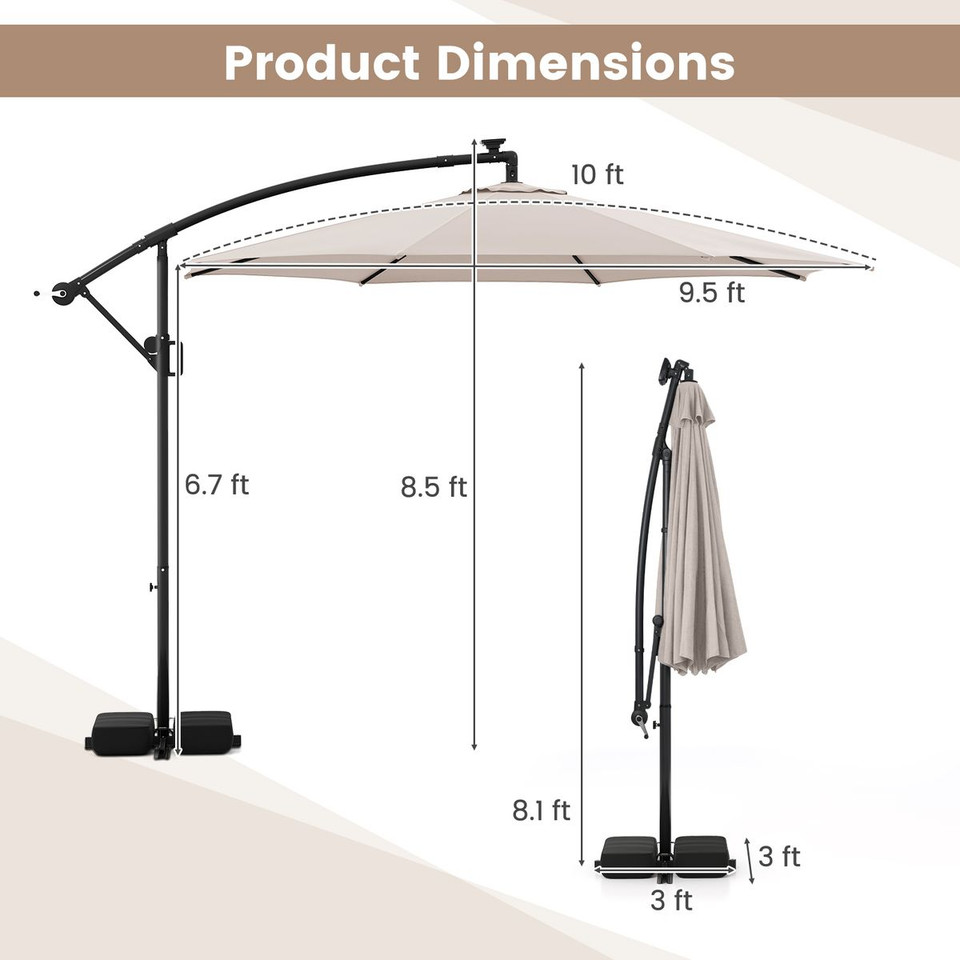 10-Foot Solar Offset Hanging Umbrella with Base product image