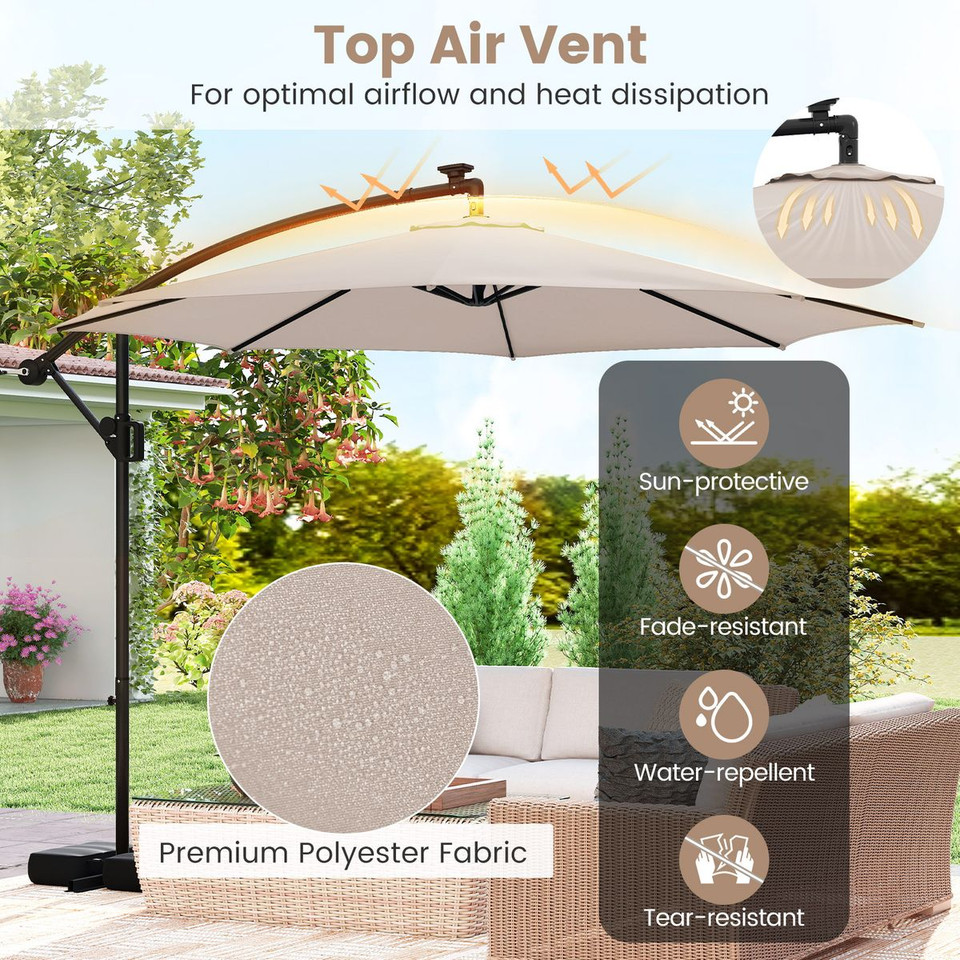 10-Foot Solar Offset Hanging Umbrella with Base product image