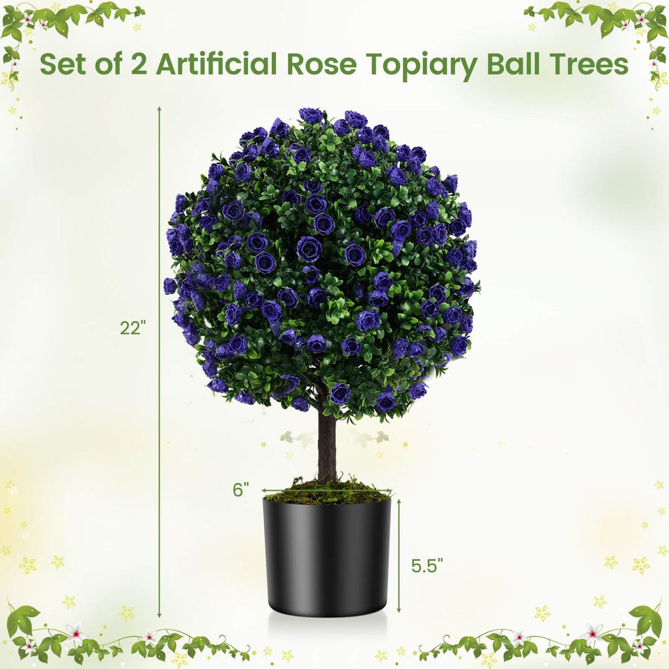 22" Artificial Purple Rose Topiary Trees (Set of 2) product image