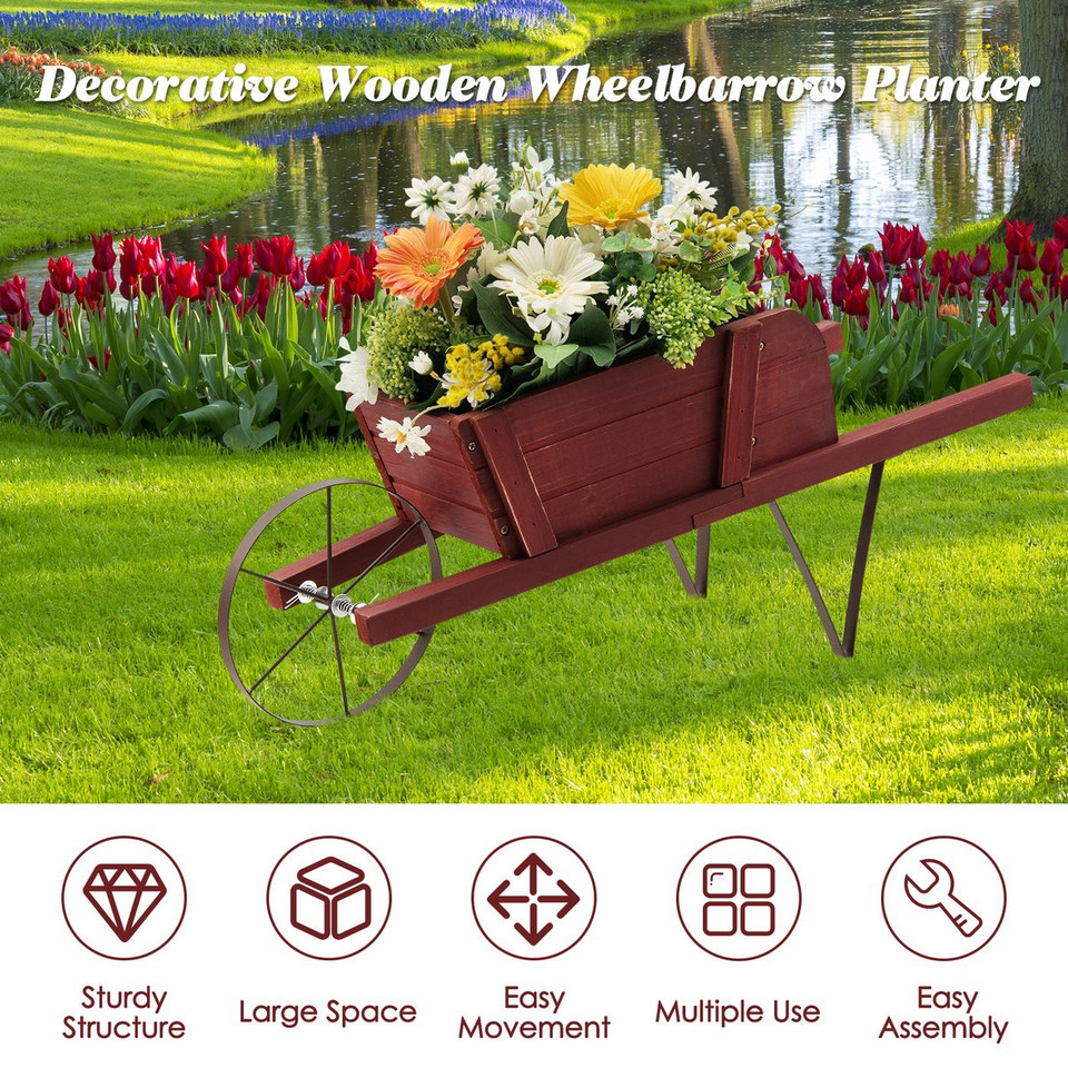 Wooden Wagon Planter with 9 Holiday Magnets product image