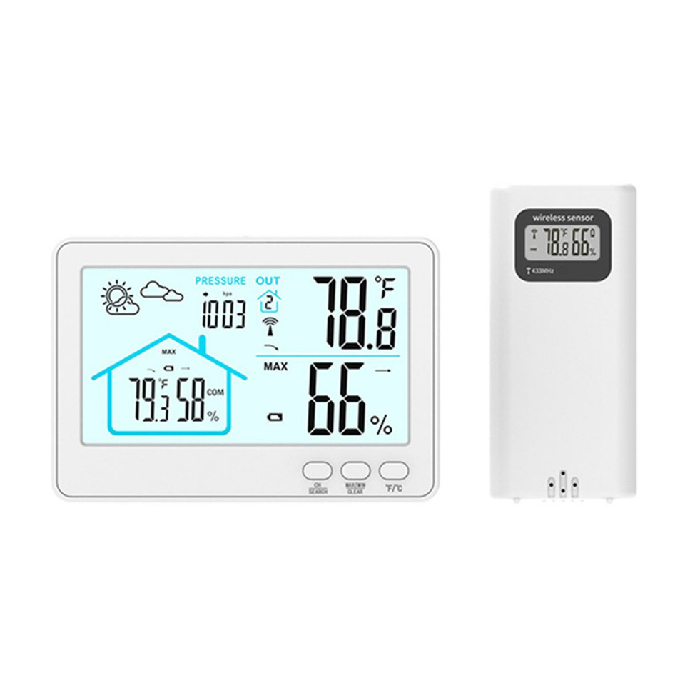 Indoor Outdoor Thermometer Wireless, 5 Inch Display Digital Hygrometer Thermometer Monitor with Sensor and Weather Station, White product image