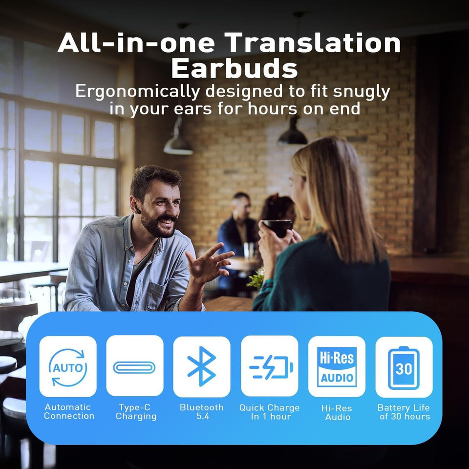 AI Language Translation Earbuds, Translation Earbuds Real Time, 144 Languages Online Translation, Two Way Translator for iOS for Android, Black product image