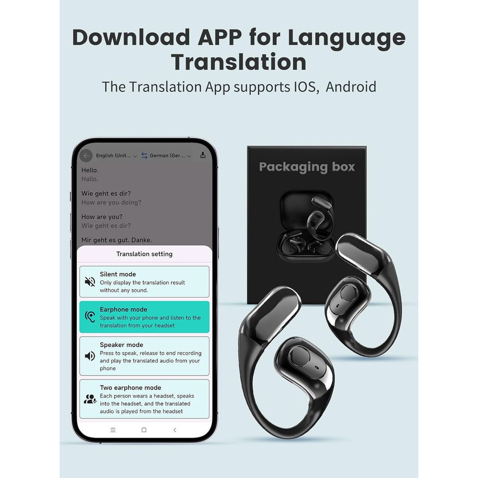 Translation Earbuds Real Time, AI Translator Earbuds Support 144 Languages, Language Translator Earbuds for Android iOS, for Travel Business (Black) product image
