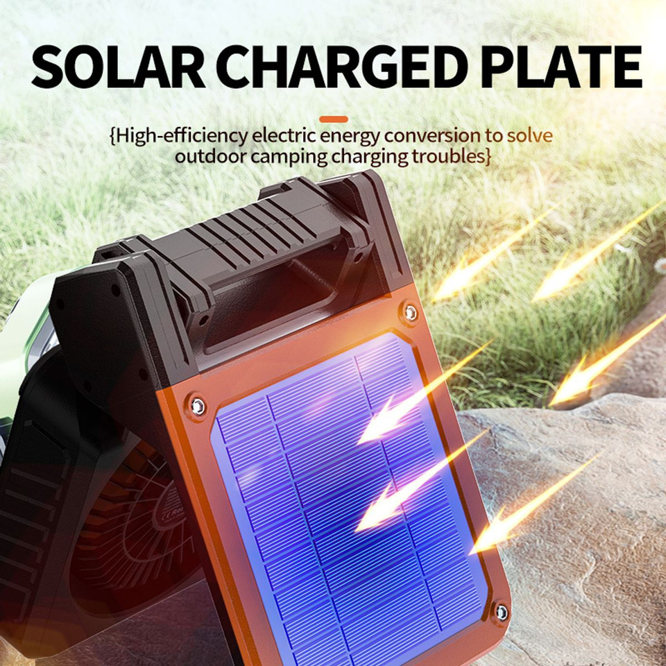 Solar Camping Fan with LED Lantern Emergency Power Bank,3 Wind Speeds 5 Light Modes,180 Degree Adjustable For Camping,Emergencies,Outdoor Color Green product image