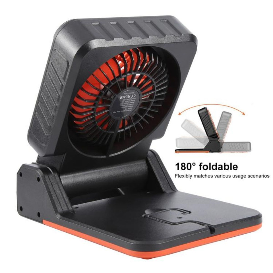 Solar Camping Fan with LED Lantern Emergency Power Bank,3 Wind Speeds 5 Light Modes,180 Degree Adjustable For Camping,Emergencies,Outdoor Color Green product image