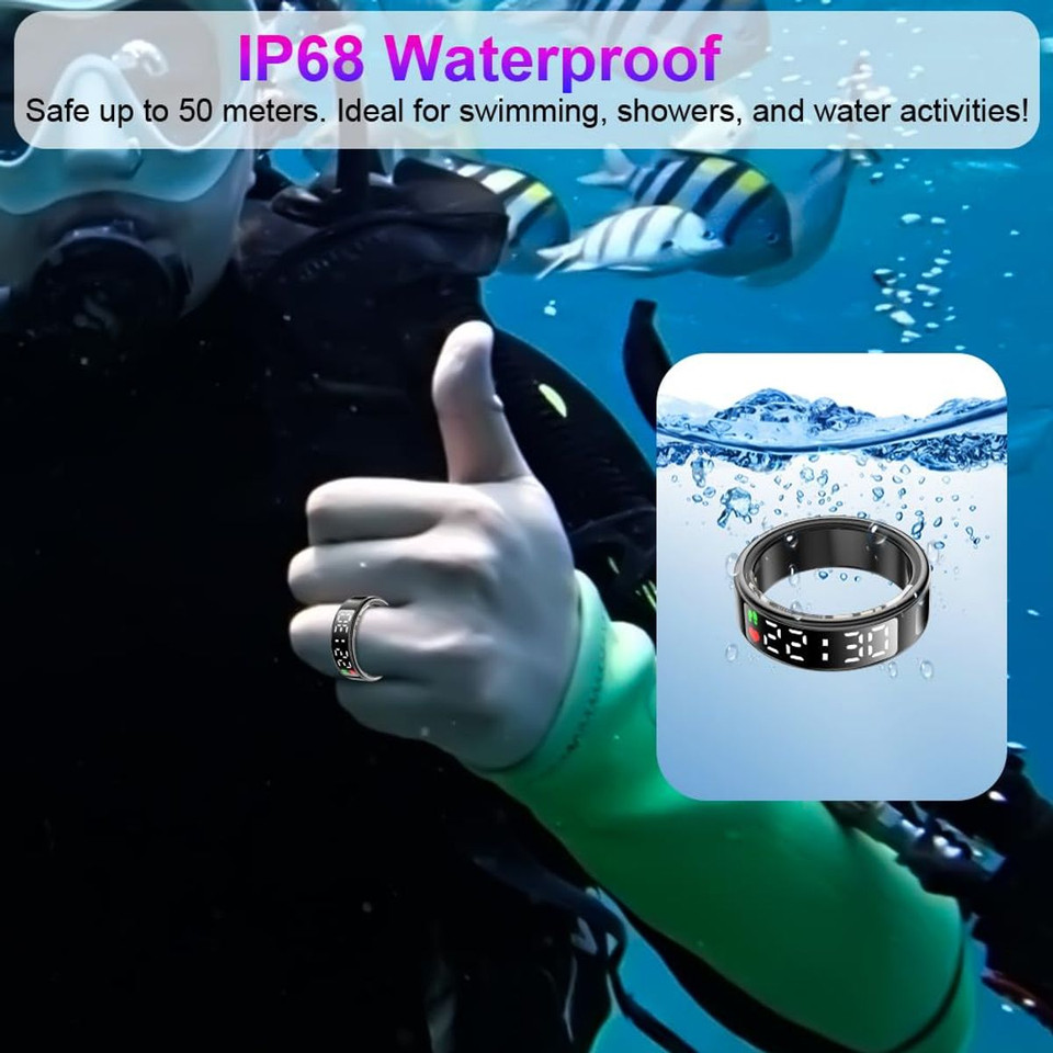 Smart Ring with Display Screen & Touch Button,Bluetooth Connection for Women Men,Fitness Tracker Sleep Monitoring Waterproof(Black-12#) product image