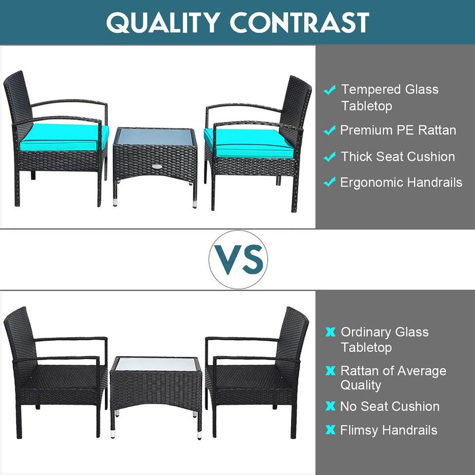 3-Piece Patio Rattan Furniture Set with Coffee Table product image