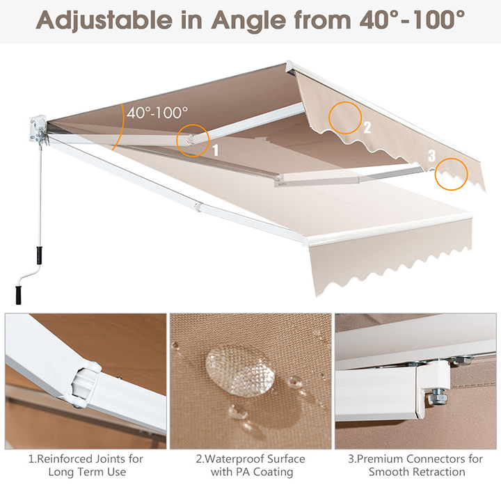 Retractable 10' x  8' Crank Handle Patio Awning product image