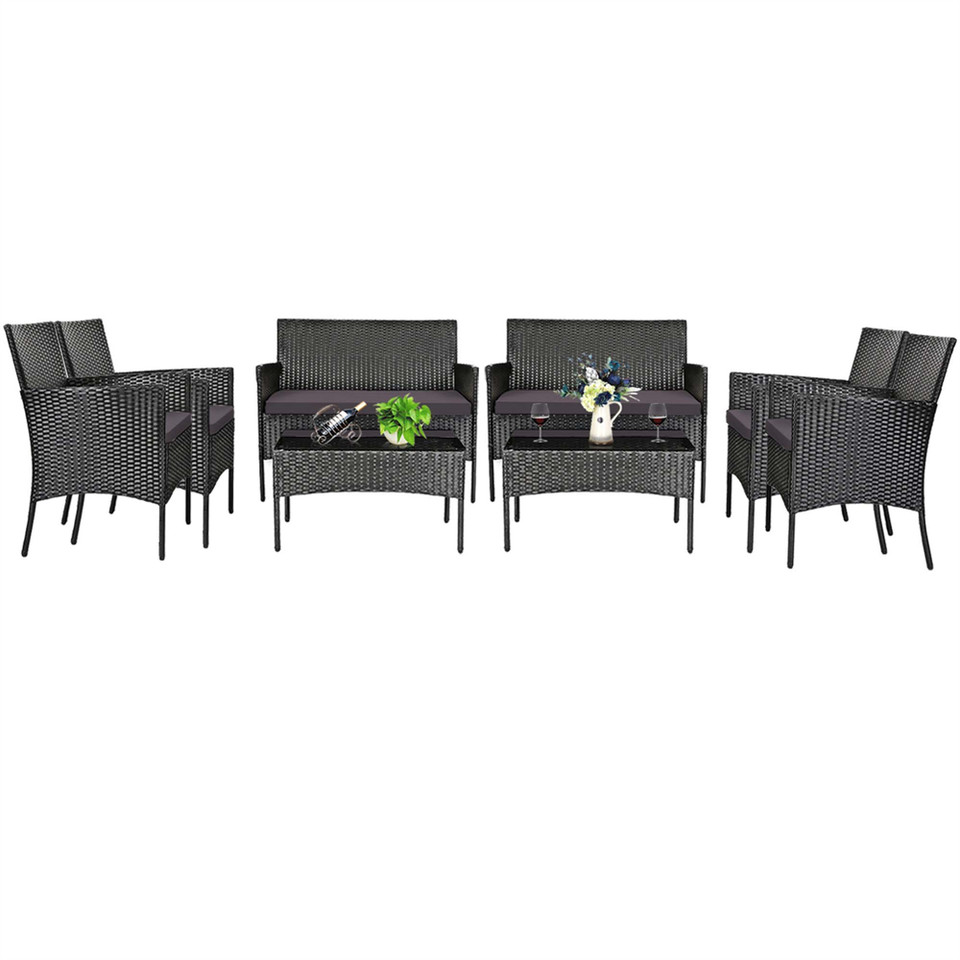 Rattan Outdoor 8-Piece Beige Cushion Patio Set product image