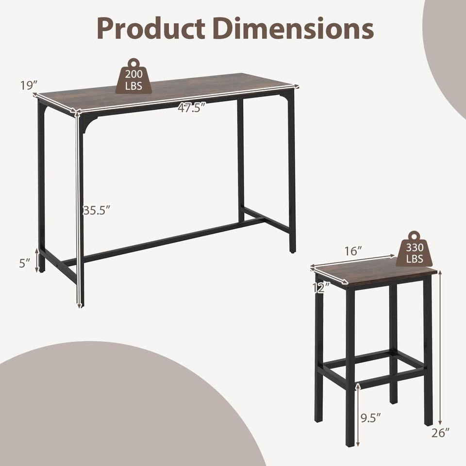 3-Piece Counter Height Table Set with with Non-Slip Footpads product image