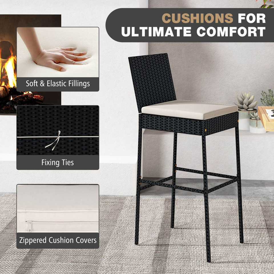 Patio Wicker Barstools Bar Height Chair with Cushions product image