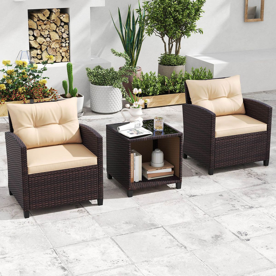 3-Piece Patio Sofa Set with Tempered Glass Tabletop product image