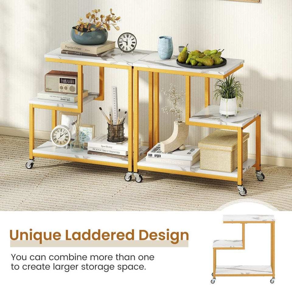 Modern G-Shaped 3-Tier Side Table with Locakable Casters product image