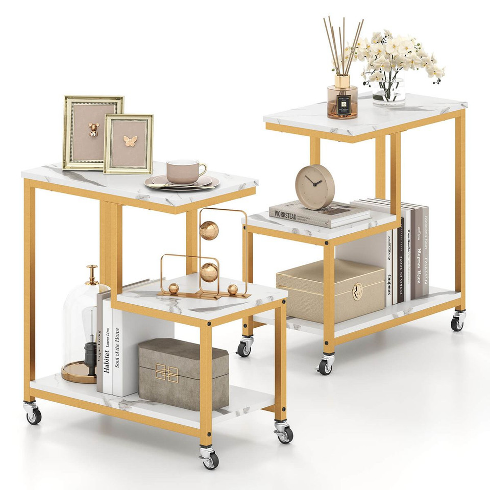 Modern G-Shaped 3-Tier Side Table with Locakable Casters product image