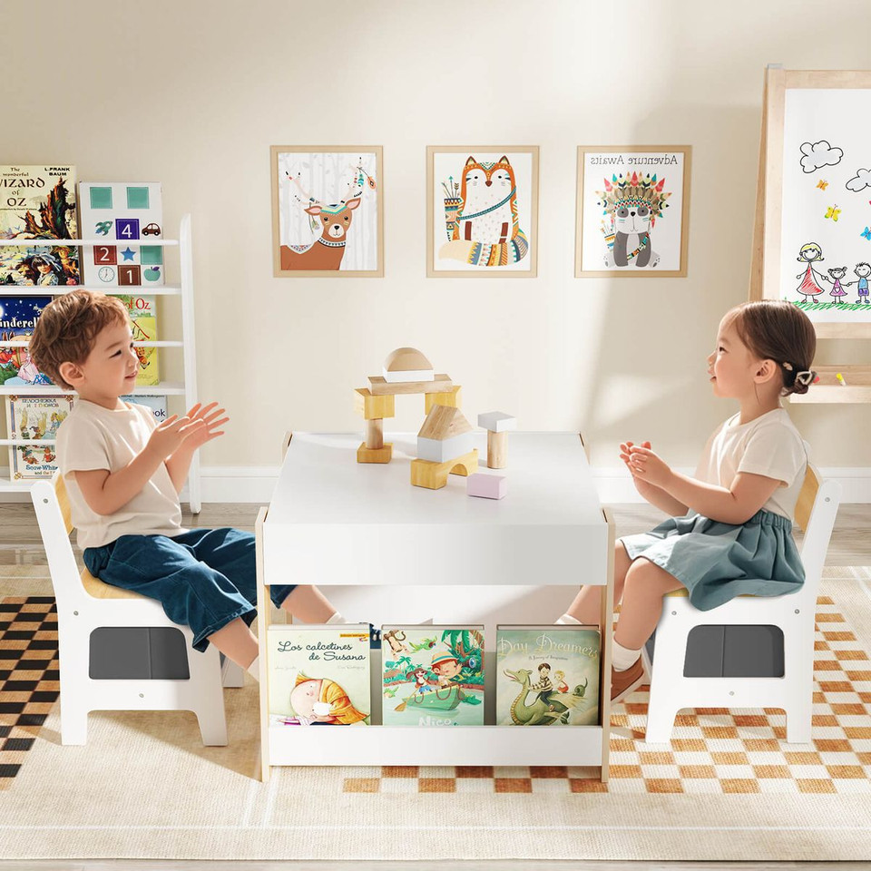 4-in-1 Kids Table and Chair Set with Reverisble Tabletop product image