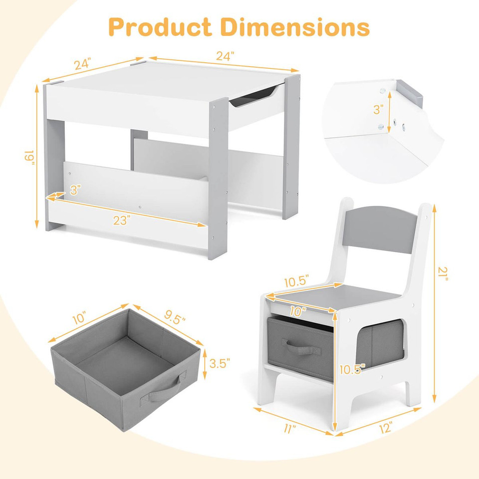 4-in-1 Kids Table and Chair Set with Reverisble Tabletop product image
