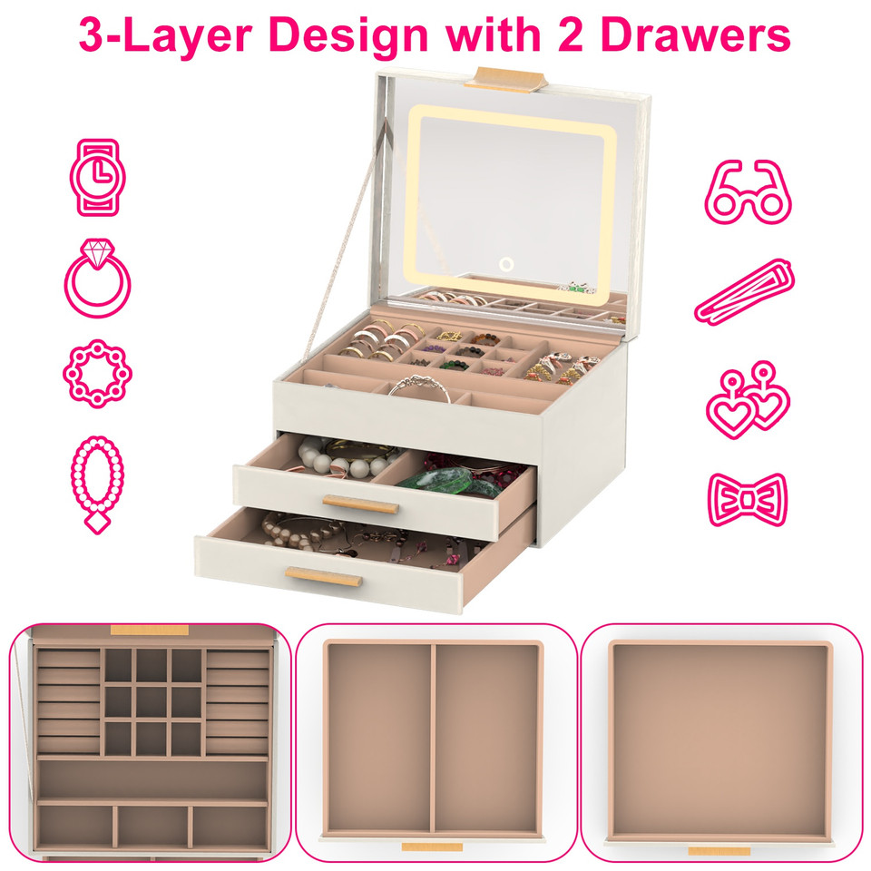 Laromni Jewelry Box with LED Mirror product image