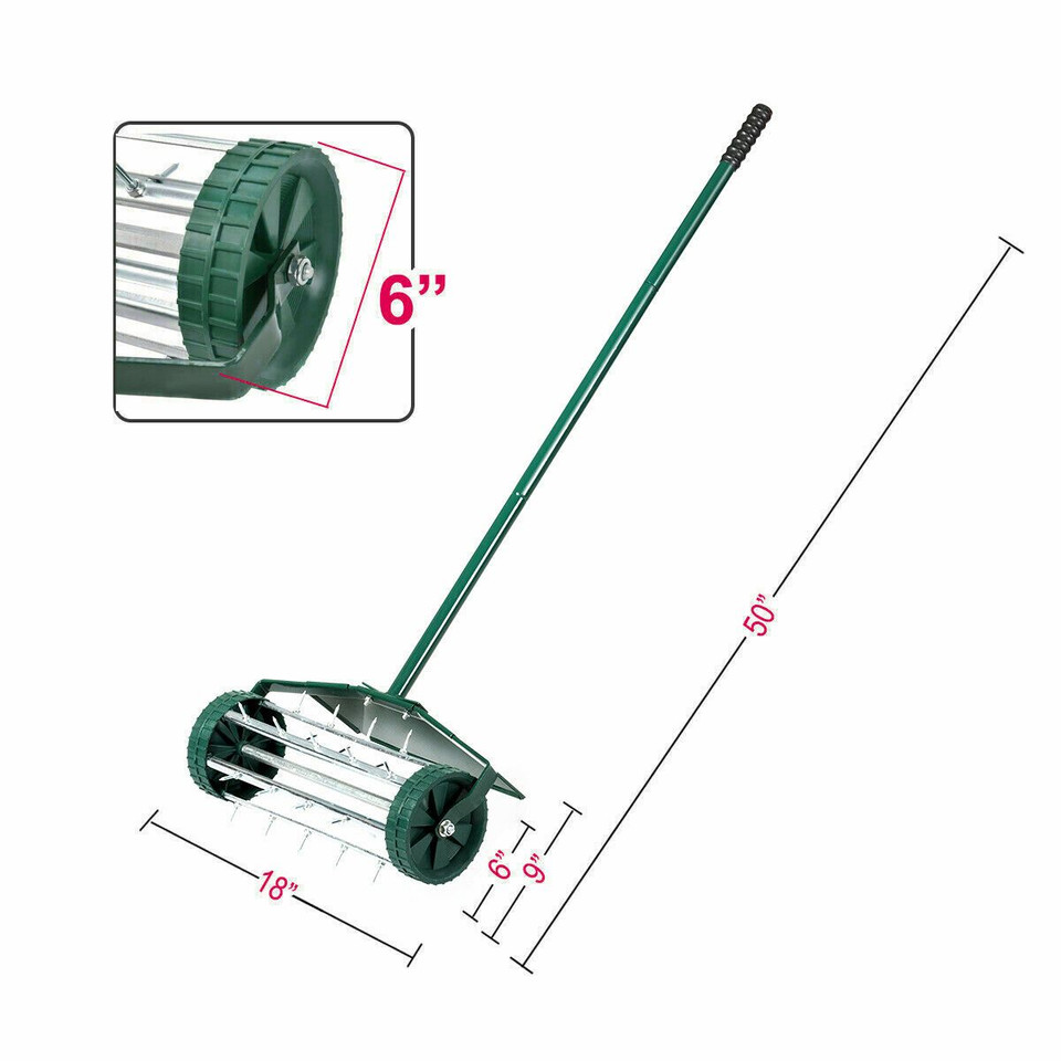 18-inch Lawn Aerator with Long Steel Handle and Spiked Roller product image