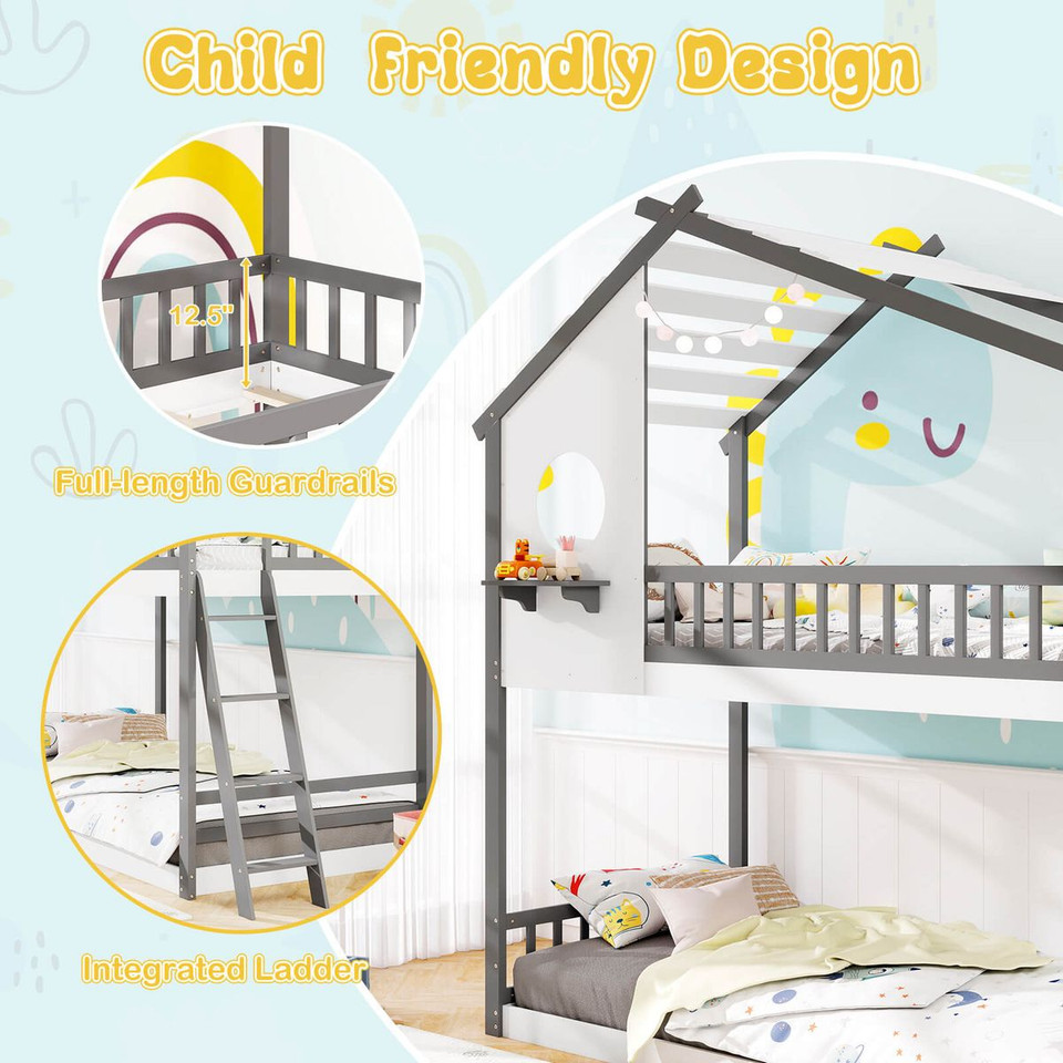 Twin-over-Twin House Bunk Bed with Roof Ladder  product image