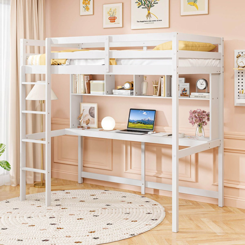 Twin Size Loft Bed with Desk and Shelves product image