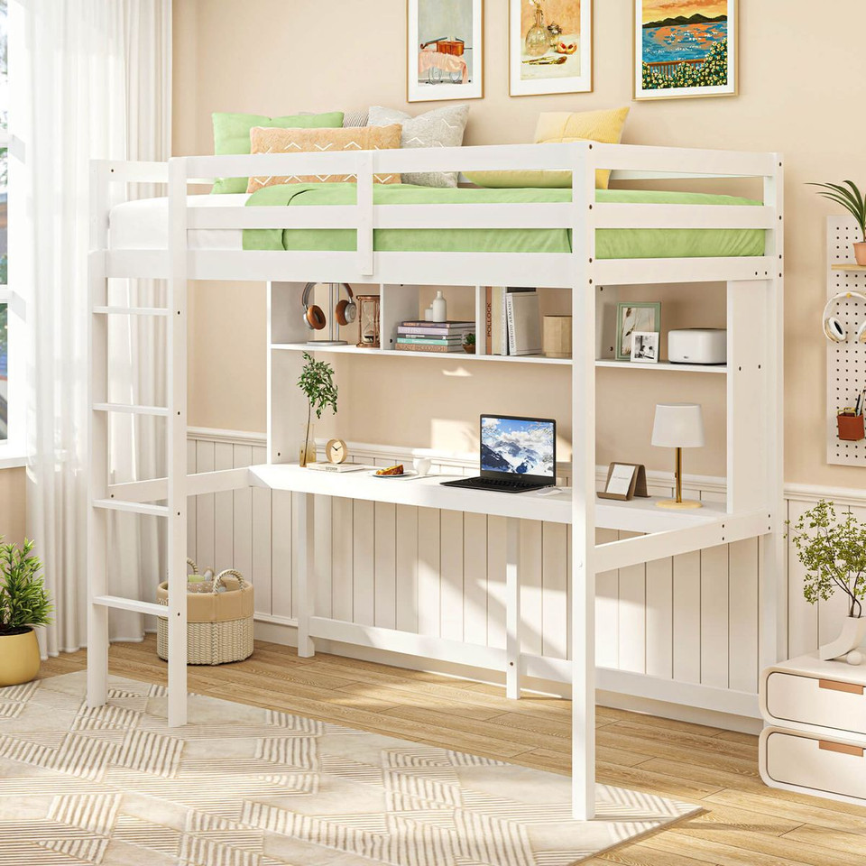 Twin Size Loft Bed with Desk and Shelves product image