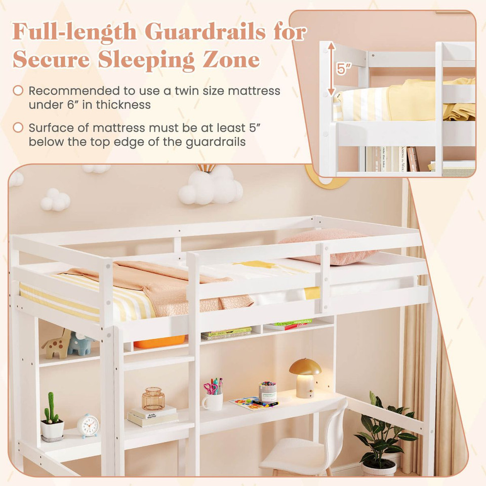 Twin Size Loft Bed with Desk and Shelves product image