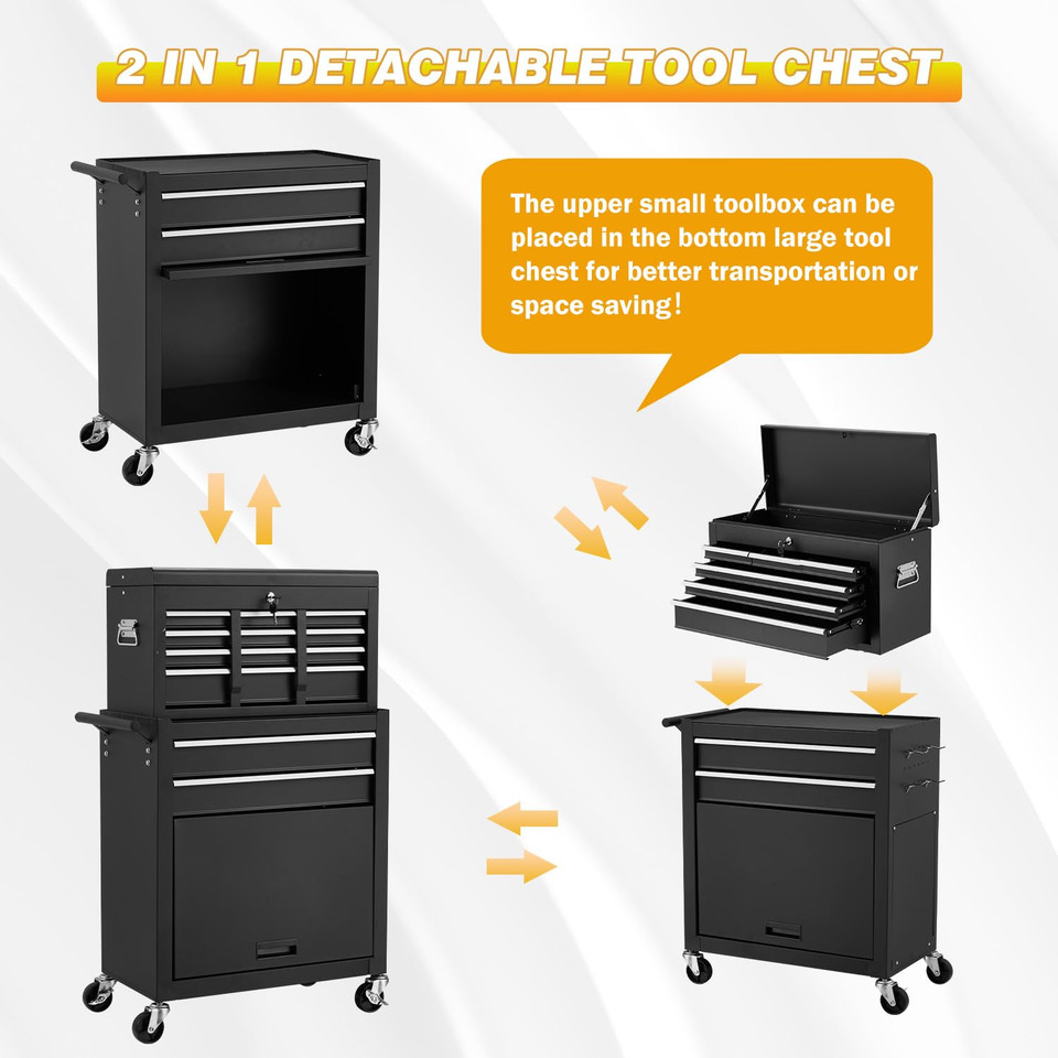 Rolling Tool Chest with Detachable Tool Box and Sliding Liners product image