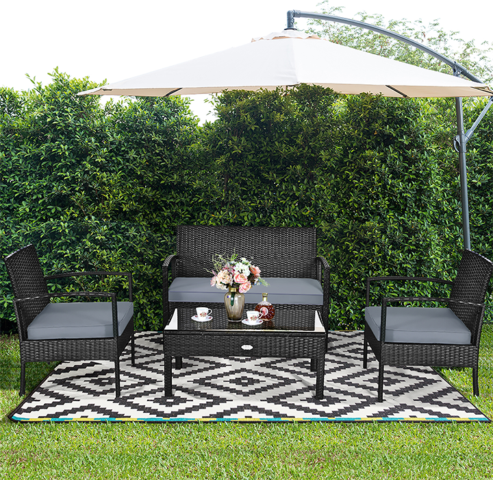 Black Rattan 4-Piece Patio Furniture Set product image