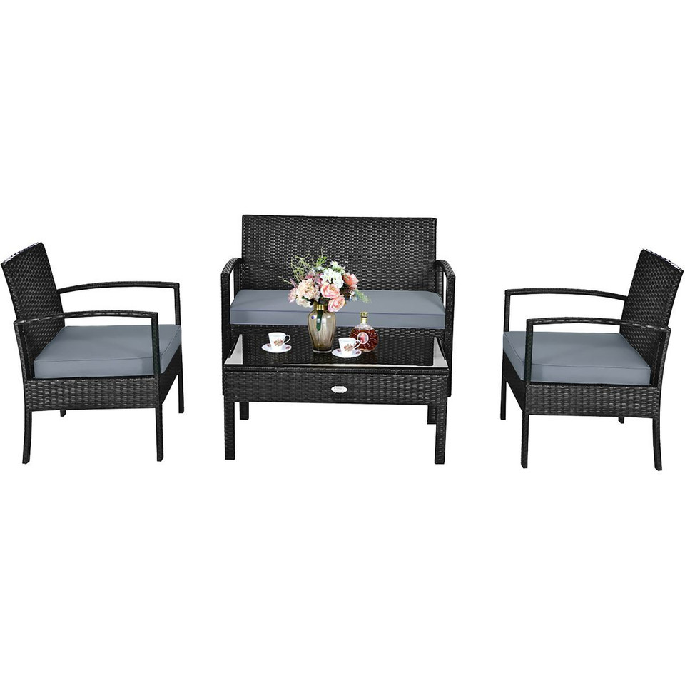 Black Rattan 4-Piece Patio Furniture Set product image