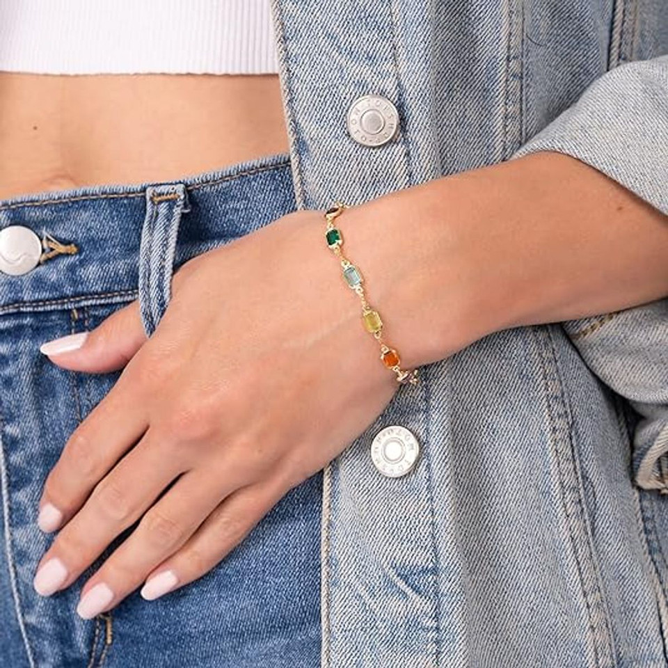 7.5-inch 14K Gold Plated Multicolor Crystal Bracelet product image