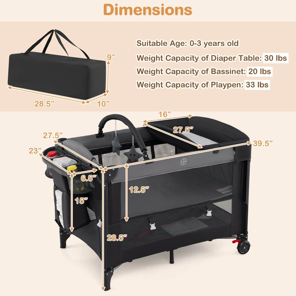 Portable Crib with 4-Side Visible Mesh and Changing Table product image