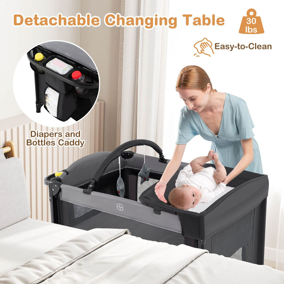 Portable Crib with 4-Side Visible Mesh and Changing Table product image