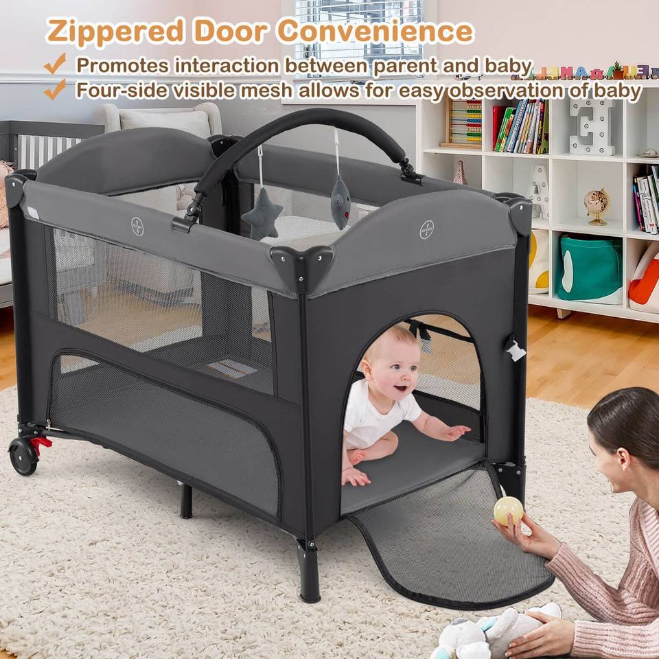 Portable Crib with 4-Side Visible Mesh and Changing Table product image