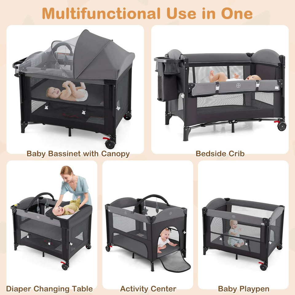 Portable Crib with 4-Side Visible Mesh and Changing Table product image