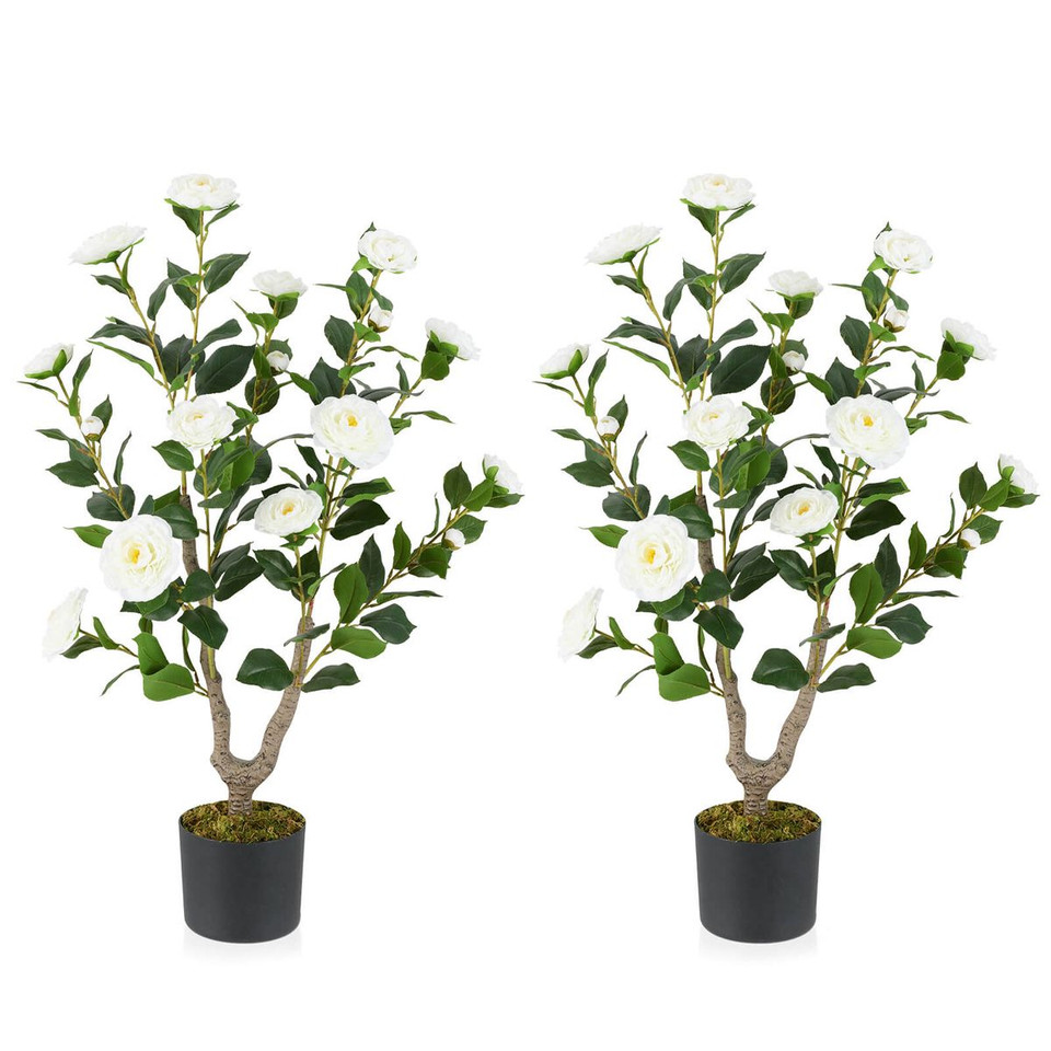 36" Artificial Camellia Tree with Cement Pot product image